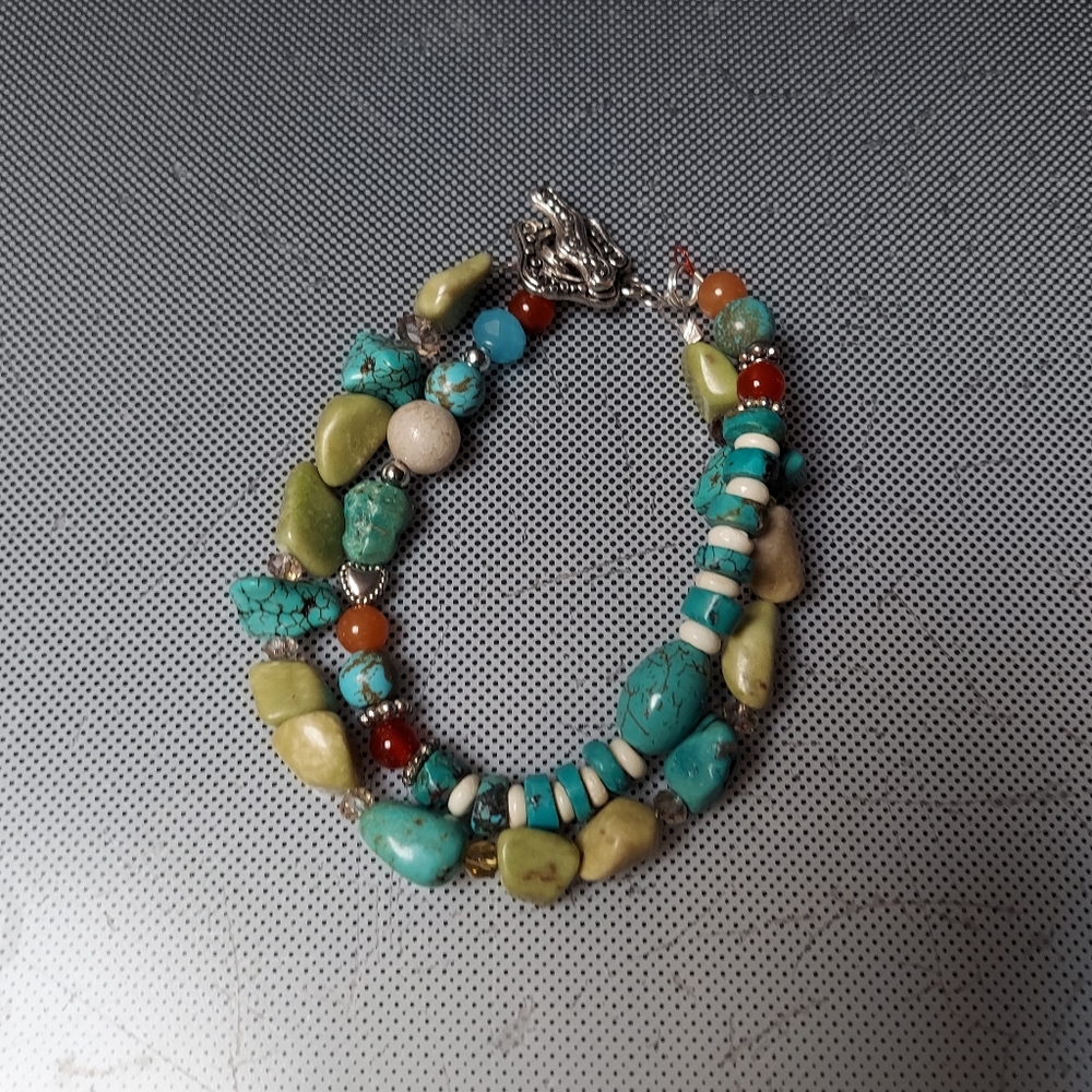 Coastal trails bracelet green blue turquoise carnelian bone boho coastal vibe
